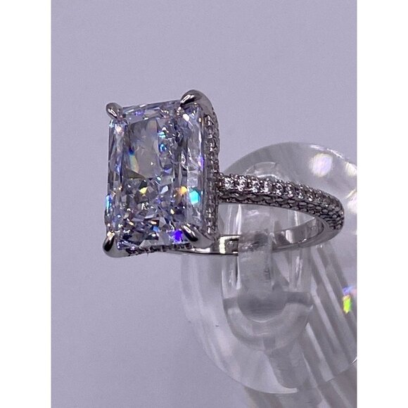 7.0ct Radiant Cut Engagement Ring, Simulated Diamond 925 Sterling Size 8.5 - Picture 7 of 12